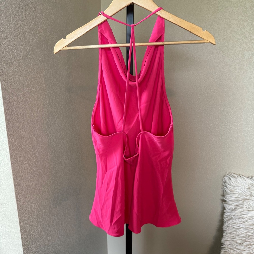 Amanda Uprichard Hot Pink Cowl Neck Halter Top XL – Draped Open Back Blouse - Picture 3 of 8